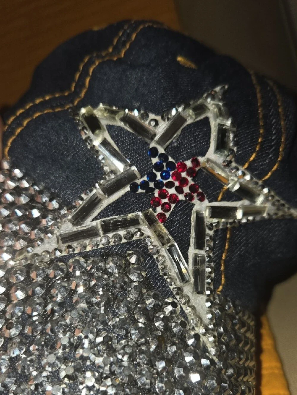 Embellished Blue Denim Texas Lone Star Cap with Studded Brim
